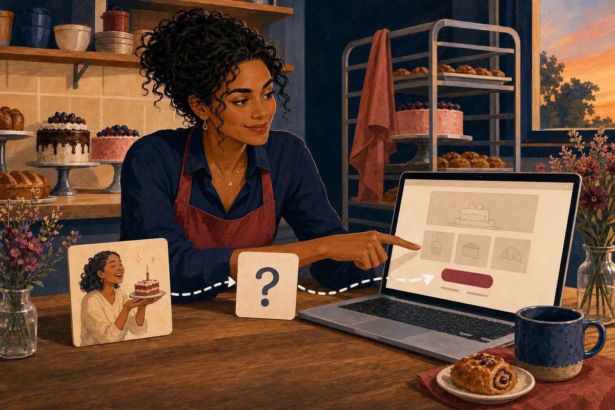 Maya keeps the organised project beside six equal next-step cards without sending anything.